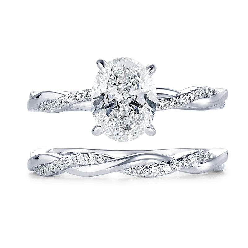 OXTAO 7x9mm 2.0 Carat Oval Cut Moissanite Engagement Ring Set 925 Sterling Sliver Wedding Promise Bands Jewelry for Women